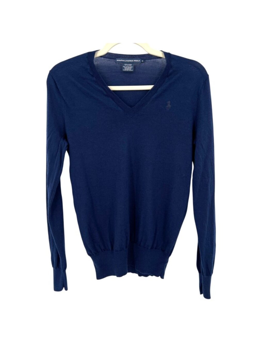 Ralph Lauren Golf Vintage Mens Merino Wool V-Neck Sweater Navy Blue Size Large